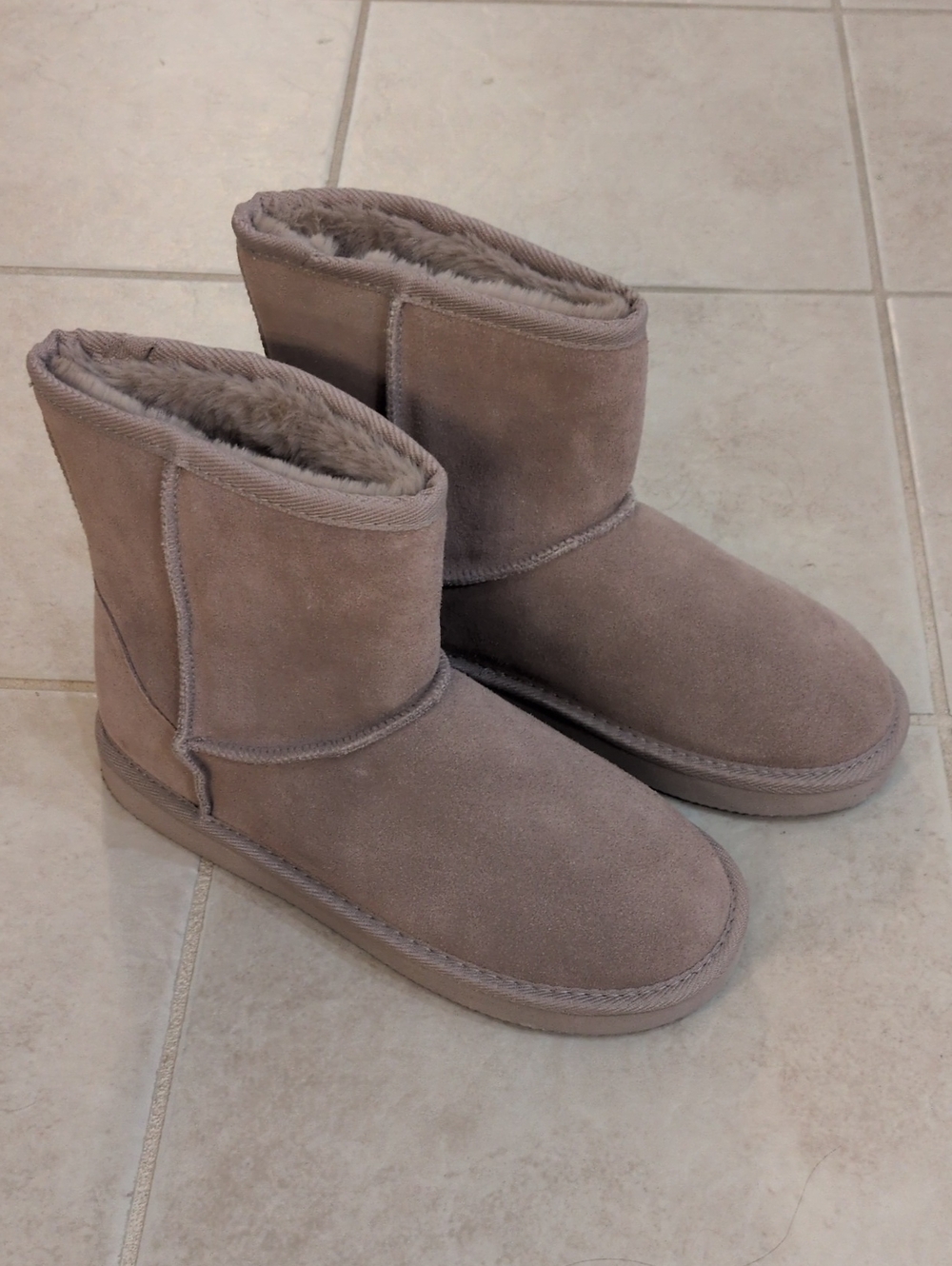 Hotter - Women's Short Suede-Look Cozy Boots in Taupe (Size 8)